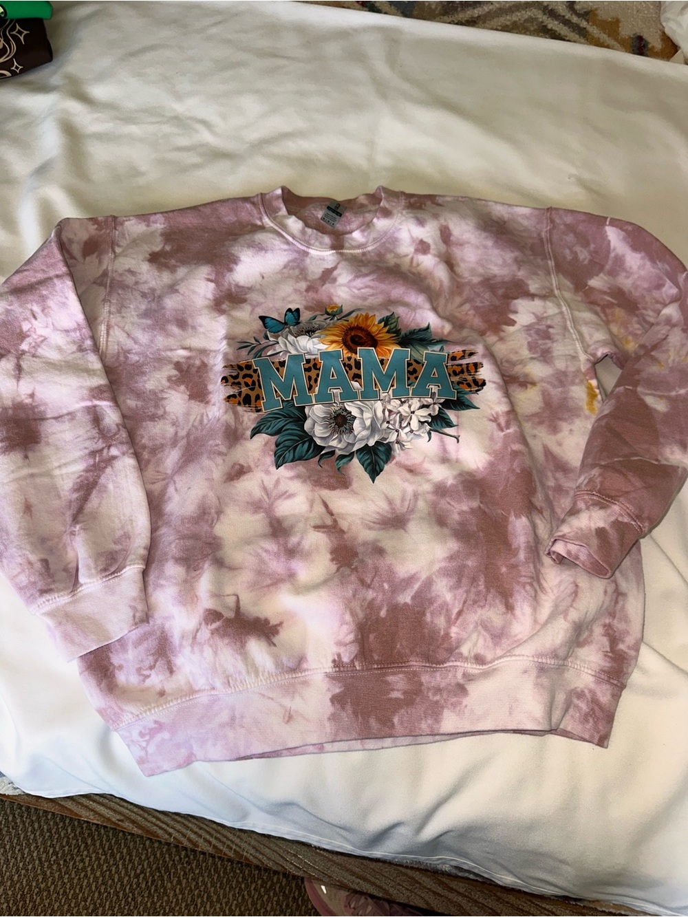 Rose Tie-Dye 'MAMA' Floral Crewneck Sweatshirt